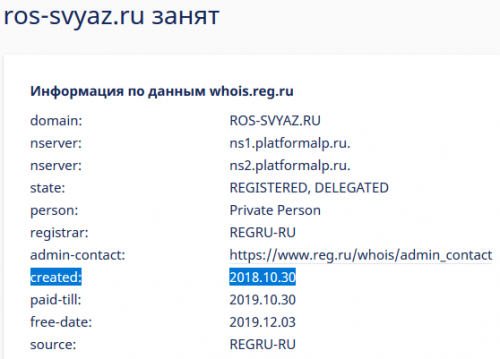 Информация о компании на whos.reg.ru